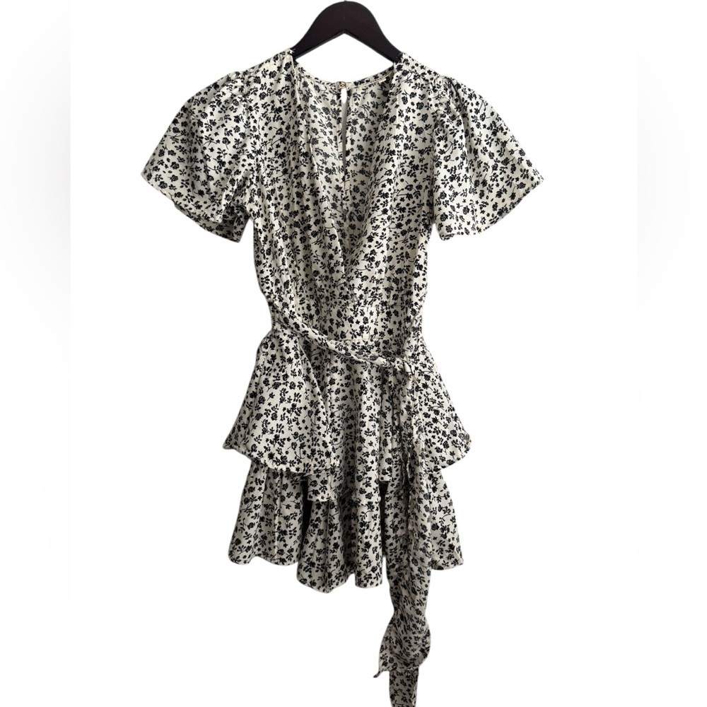 Floral Black and White Ruffle Romper Size Small